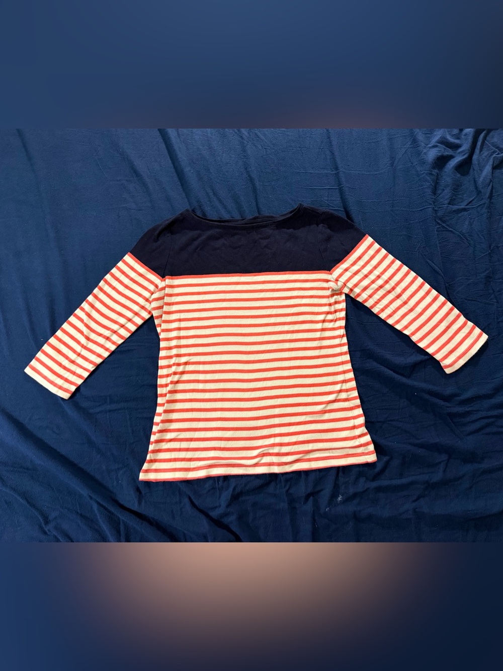 Talbots Navy Yoke Red and White Striped Long-Sleeve Top